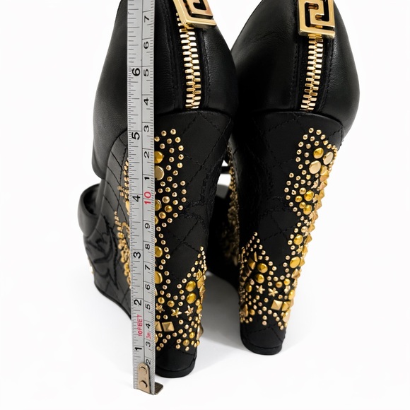 Authentic Versace Black and Gold Wedge Medusa Heels - Picture 8 of 9